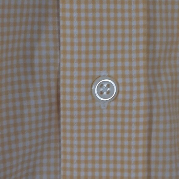 LL Bean Wrinkle Resistant Mens L Yellow White Check Short Sleeve Button Up Shirt - Picture 4 of 7